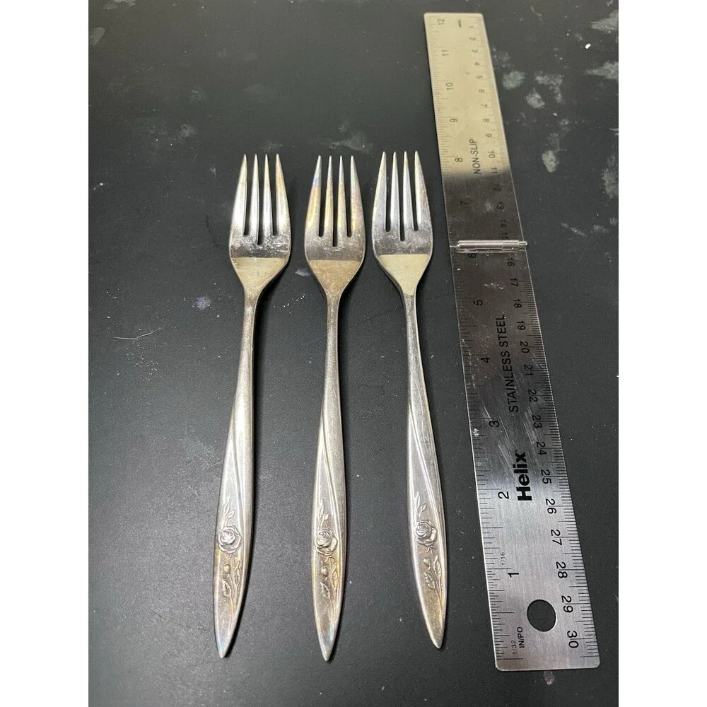 Vintage Oneida Craft Deluxe  Stainless Lasting Rose 3 Piece Salad Forks Lot